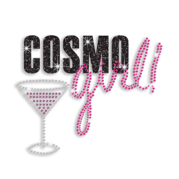 Cool Cosmo Girl Drink Cocktail Iron-on Glitter Rhinestone Transfer