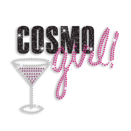 Cool Cosmo Girl Drink Cocktail Iron-on Glitter Rhinestone Transfer