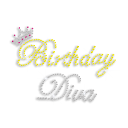 Pretty Birthday Diva & Crown Iron-on Rhinestone Transfer