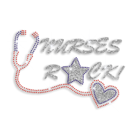 Bling Nurse Rock Iron-on Glitter Rhinestone Transfer