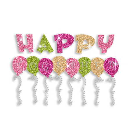 Colorful Happy Balloons Iron-on Glitter Rhinestone Transfer