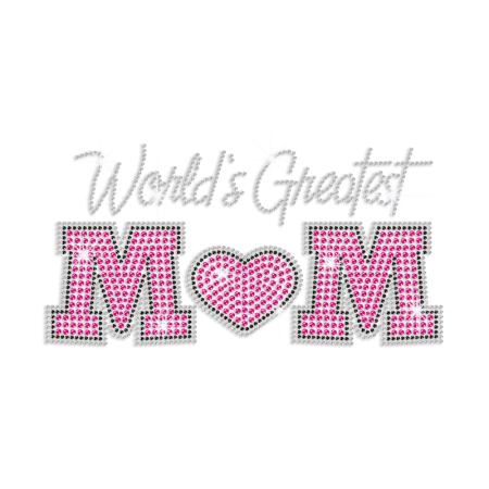 Lovely World's Greatest Mom Iron-on Rhinestone Transfer