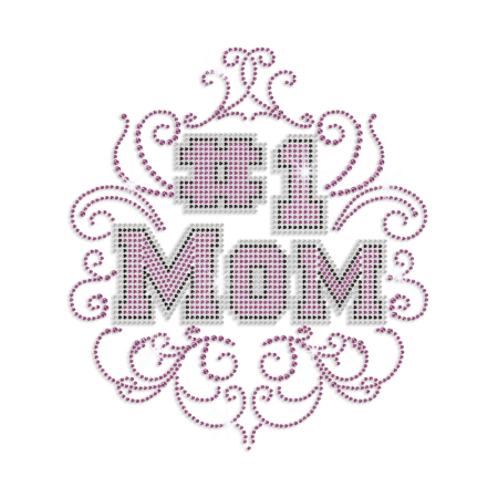 Beautiful #1 Mom Iron-on Rhinestone Transfer