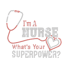 Nurse Superpower Kind Heart Iron on Rhinestone Transfer