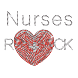 Pretty Nurses Rock & Heart Iron on Rhinestone Transfer