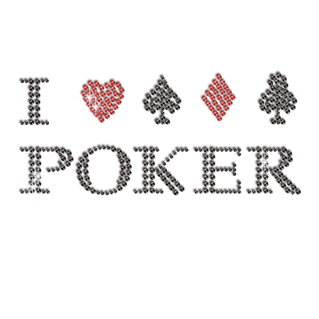 Bling I Love Poker Iron on Rhinestone Transfer