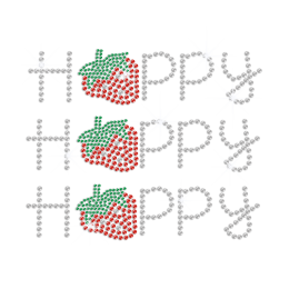 Strawberry Happy Letters Iron on Rhinestone Transfer