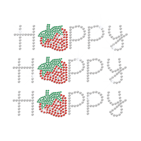 Strawberry Happy Letters Iron on Rhinestone Transfer