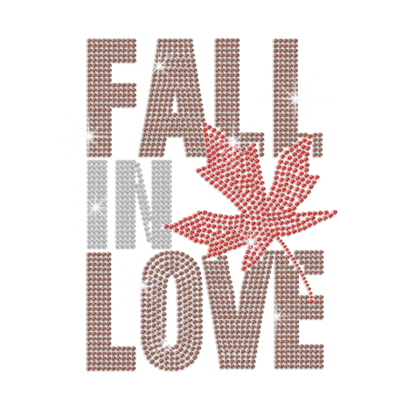 Fall In Love & Red Maple Leaf Hotfix Rhinestone Motif