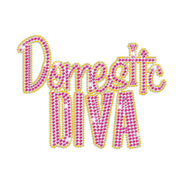 Pink Domestic Diva Iron on Rhinestone Transfer