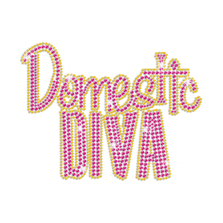 Pink Domestic Diva Iron on Rhinestone Transfer