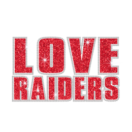 Red Love Raiders Font Hotfix Rhinestone Glitter Transfer Design