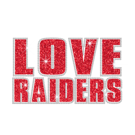 Red Love Raiders Font Hotfix Rhinestone Glitter Transfer Design
