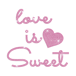 Love Is Sweet Pink Heart and Cute Letter Hotfix Bling Rhinestone Motif