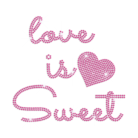 Love Is Sweet Pink Heart and Cute Letter Hotfix Bling Rhinestone Motif