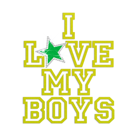 I Love My Boys Iron on Flock Rhinestone Transfer Motif