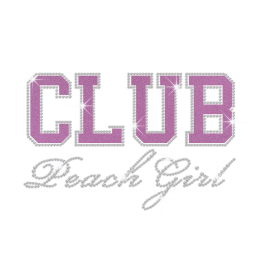 Club Peach Girl Iron on Flock Iron on Rhinestone Transfer Decal