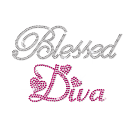 Wholesale Blessed Diva Iron on Rhinestone Transfer Decal