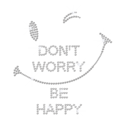 Bling Don't Worry Be Happy Smiling Face Rhinestone Iron On