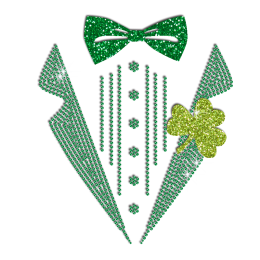 Pretty Green Saint Patrick Suit Iron-on Glitter Rhinestone Transfer