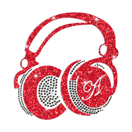 Fashionable Red Earphone Iron-on Rhinestone Transfer