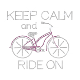 Keep Calm and Ride on Words Iron on Rhinestone Transfer