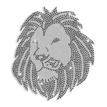 Custom Best Cool Sparkling Strong Lion in Crystal and Black Diamante Iron on Transfer Motif