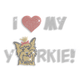 Best Custom Shinning I Love My Yorkie Rhinestone Iron on Transfer Design for Garments