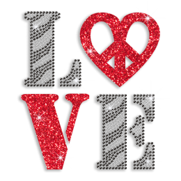 Best Shinning Love Peace Rhinestone Iron on Transfer Design for Shirts