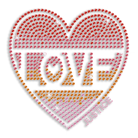 Best Custom Shinning LOVE in Heart Rhinestud Iron on Transfer Motif for Shirts