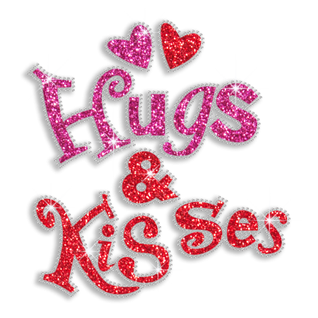 Best Custom Shinning Hugs and Kisses Rhinestone and Glitter Iron on Transfer Design for Garments