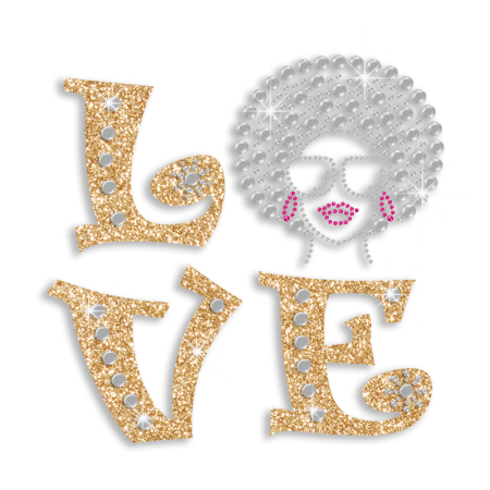 Cool Afro Lady Love Iron-on Glitter Rhinestone Transfer