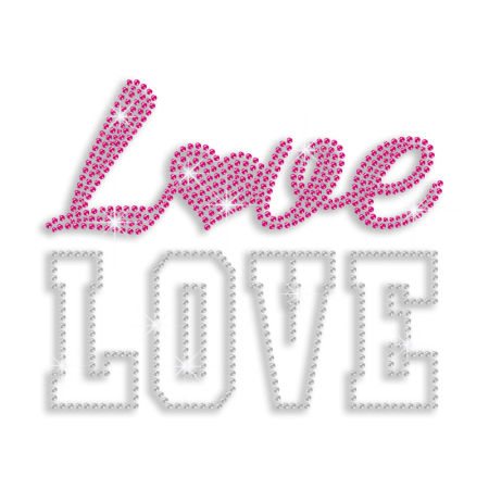 Pink & Crystal Love Heart Iron on Rhinestone Transfer