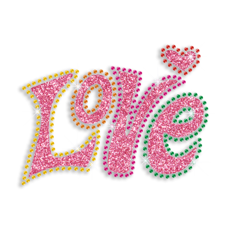 Beautiful Love Heart Iron-on Glitter Rhinestone Transfer