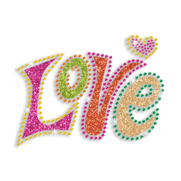 Colorful Pretty Love Heart Glitter Neon Stud Iron-on Transfer