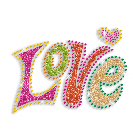 Colorful Pretty Love Heart Glitter Neon Stud Iron-on Transfer