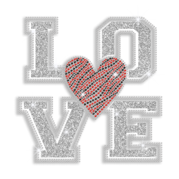 Shimmery Love Heart Iron-on Glitter Rhinestone Transfer