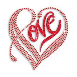 Beautiful Ruby Love Heart Hotfix Glitter Rhinestone Transfer