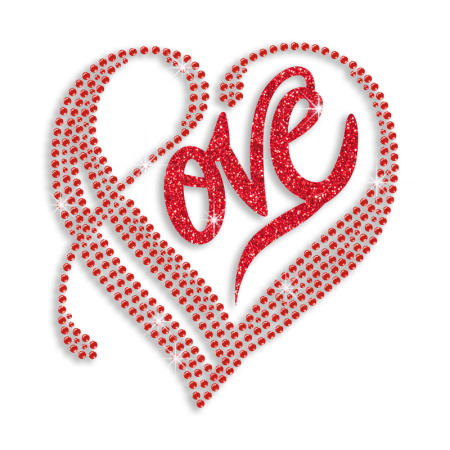 Beautiful Ruby Love Heart Hotfix Glitter Rhinestone Transfer