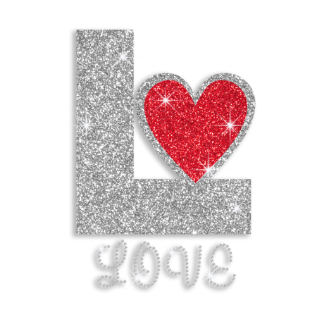 Big Love Heart Hot Fix Glitter Rhinestone Transfer