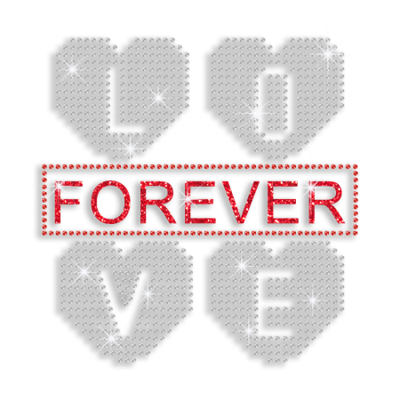 Beautiful Forever Love Heart Glitter Rhinestud Iron-on Transfer