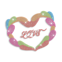 Colorful Love Heart Iron-on Rhinestone Transfer Motif