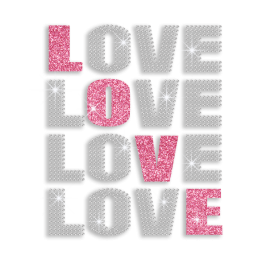 Crystal & Pink Loves Iron-on Glitter Rhinestone Transfer