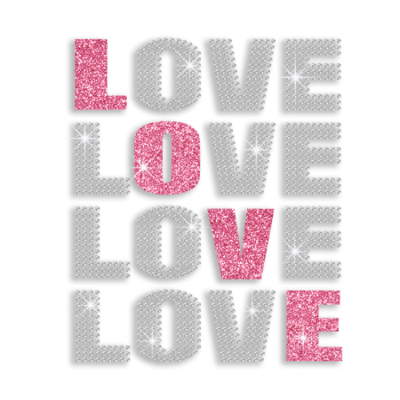 Crystal & Pink Loves Iron-on Glitter Rhinestone Transfer