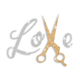 Crystal Love Gold Scissors Iron-on Rhinestone Transfer