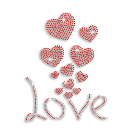 Ruby Love Hearts Flying Iron-on Rhinestone Transfer