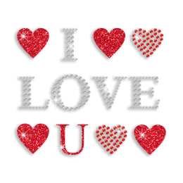 Red Bling I Love You Iron-on Glitter Stud Rhinestone Transfer