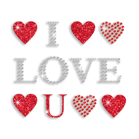 Red Bling I Love You Iron-on Glitter Stud Rhinestone Transfer