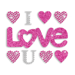 Pink Bling I Love You Iron-on Glitter Stud Rhinestone Transfer