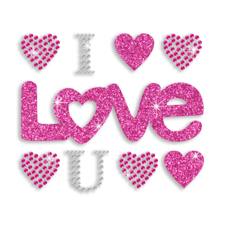 Pink Bling I Love You Iron-on Glitter Stud Rhinestone Transfer